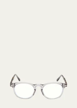 TOM FORDMen's Blue Light Blocking Acetate Round Optical Glasses