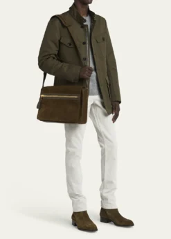 TOM FORDMen's Buckley Suede Large Flap Messenger Bag