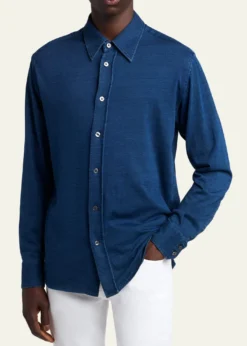 TOM FORDMen's Cotton Denim Point-Collar Button-Down Shirt