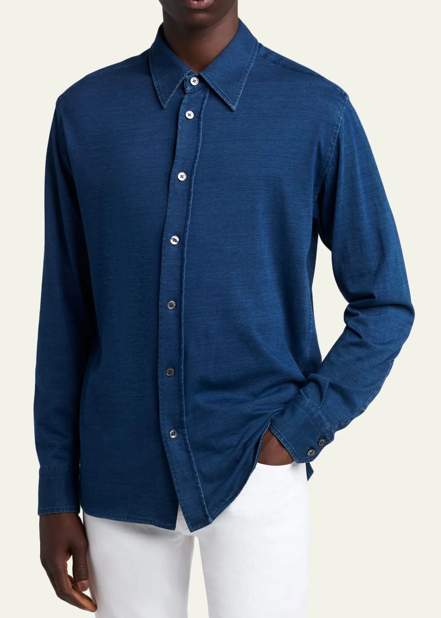 TOM FORDMen's Cotton Denim Point-Collar Button-Down Shirt