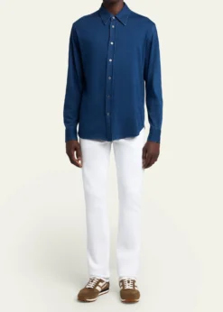 TOM FORDMen's Cotton Denim Point-Collar Button-Down Shirt