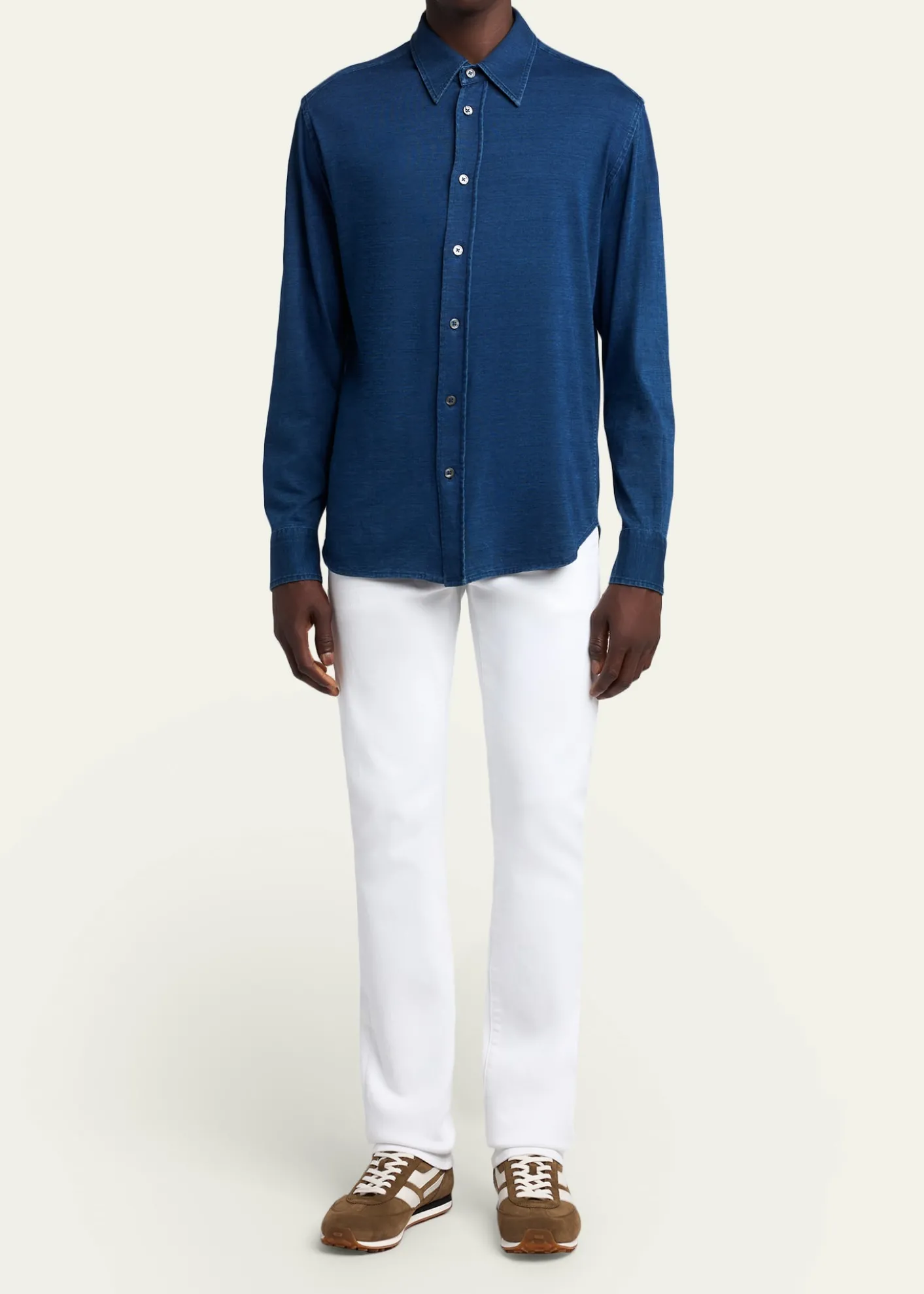 TOM FORDMen's Cotton Denim Point-Collar Button-Down Shirt