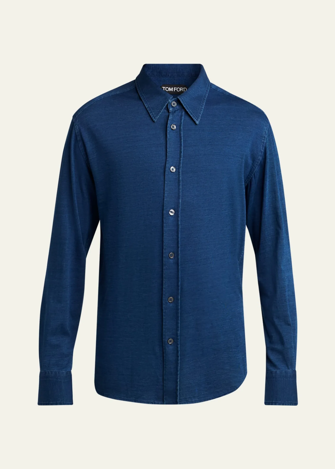 TOM FORDMen's Cotton Denim Point-Collar Button-Down Shirt