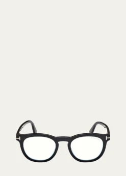 TOM FORDMen's FT5993-BM Round Blue-Block Optical Frames with Magnetic Sunglasses Clip