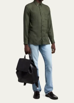 TOM FORDMen's Grained Leather T-Line Flap Backpack