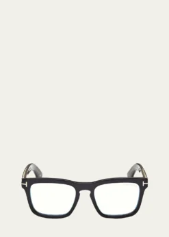 TOM FORDMen's Icon Square Acetate Blue Block Optical Glasses with Clip-On Sunglasses