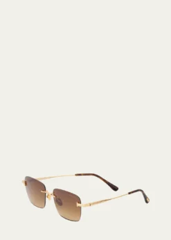 TOM FORDMen's Jake Rimless Rectangular Metal Sunglasses