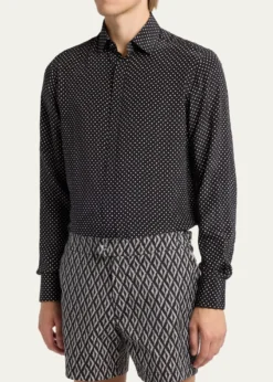 TOM FORDMen's Lyocell Polka Dot French Cuff Sport Shirt
