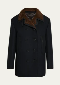 TOM FORDMen's Melton Wool Shearling Double-Breasted Peacoat