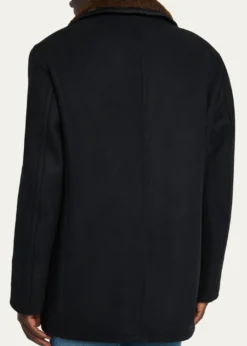 TOM FORDMen's Melton Wool Shearling Double-Breasted Peacoat