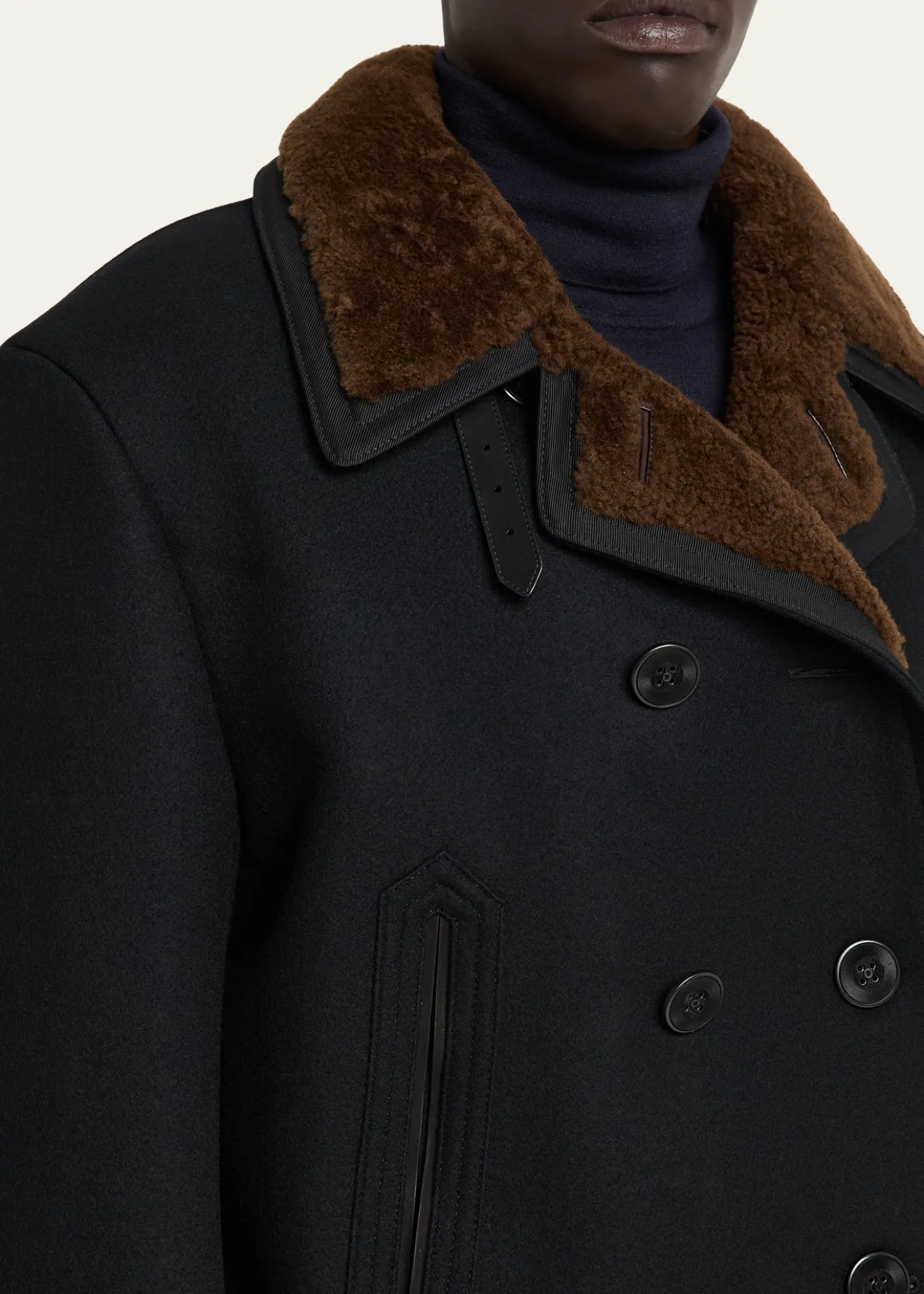 TOM FORDMen's Melton Wool Shearling Double-Breasted Peacoat