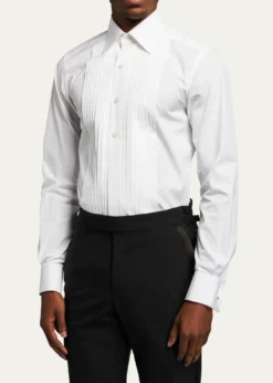 TOM FORDMen's Plisse Plastron Tuxedo Shirt