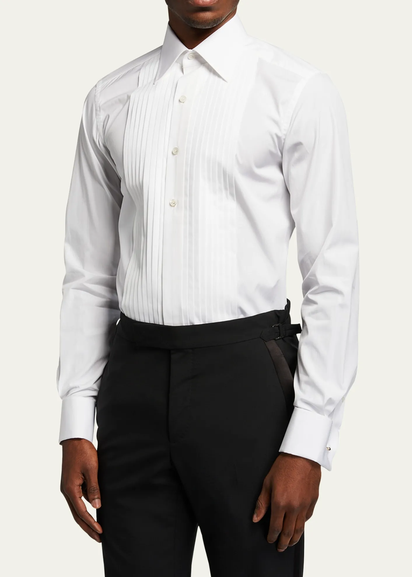 TOM FORDMen's Plisse Plastron Tuxedo Shirt
