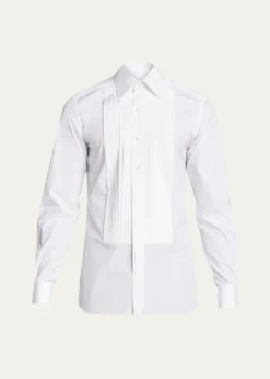 TOM FORDMen's Plisse Plastron Tuxedo Shirt