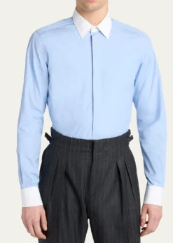 TOM FORDMen's Poplin Contrast-Trim Sport Shirt
