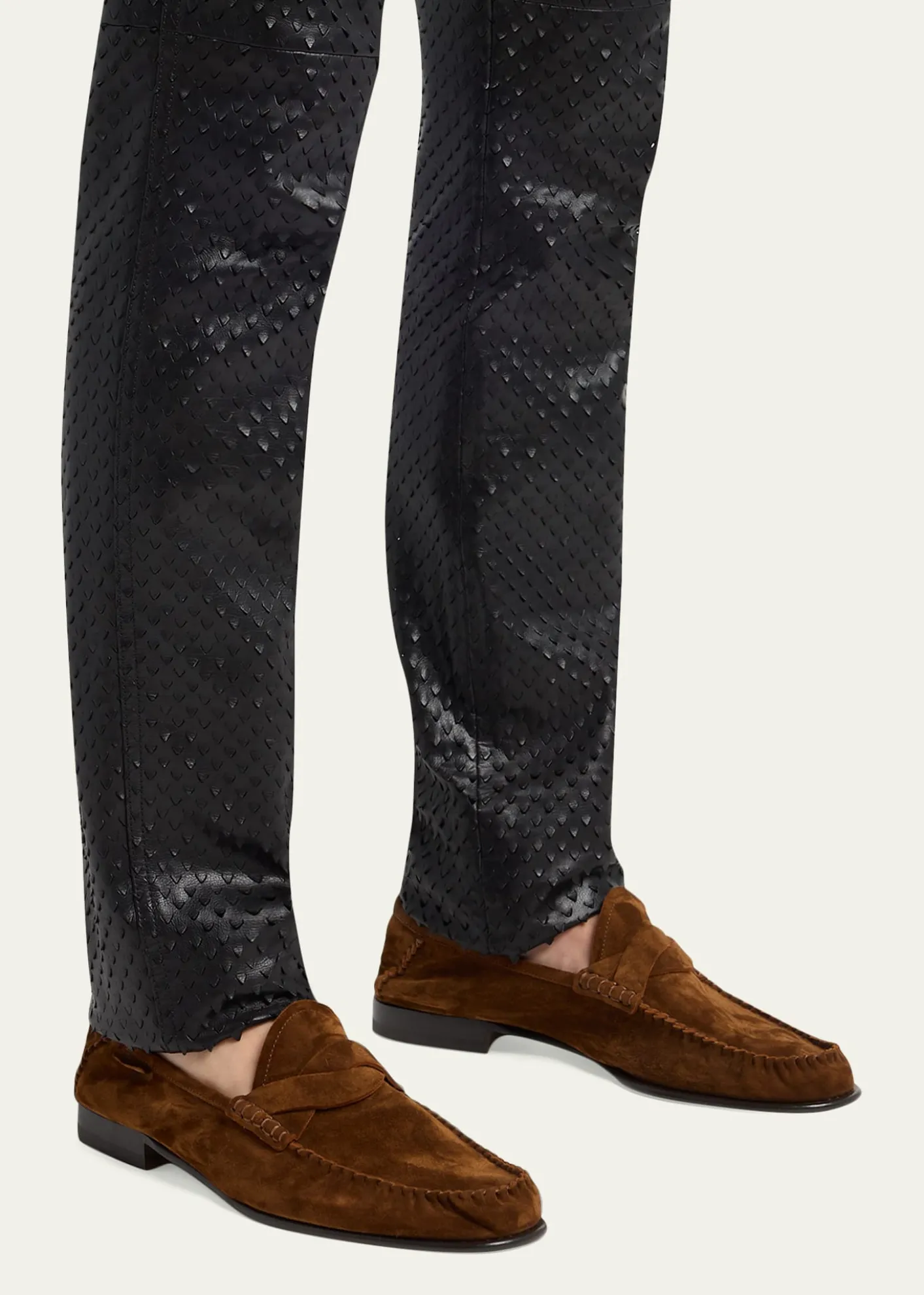 TOM FORDMen's Ripley Suede Twist-Strap Loafers