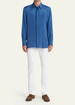 TOM FORDMen's Silk Jacquard Micro-Dot Concealed-Placket Sport Shirt