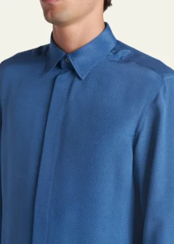 TOM FORDMen's Silk Jacquard Micro-Dot Concealed-Placket Sport Shirt