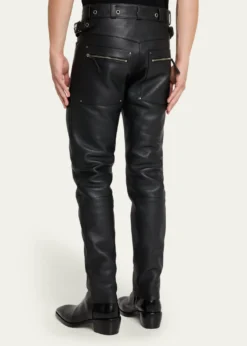 TOM FORDMen's Slim Fit Grained Leather Biker Pants
