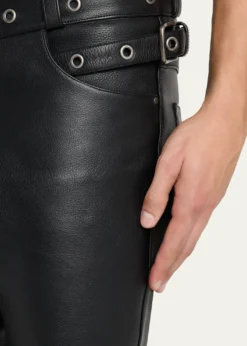 TOM FORDMen's Slim Fit Grained Leather Biker Pants