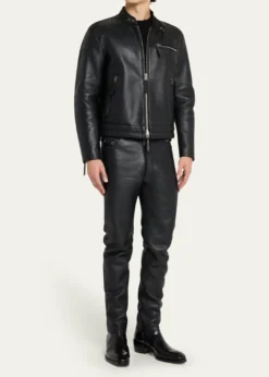 TOM FORDMen's Slim Fit Grained Leather Biker Pants