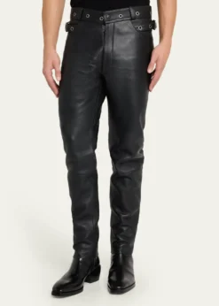 TOM FORDMen's Slim Fit Grained Leather Biker Pants