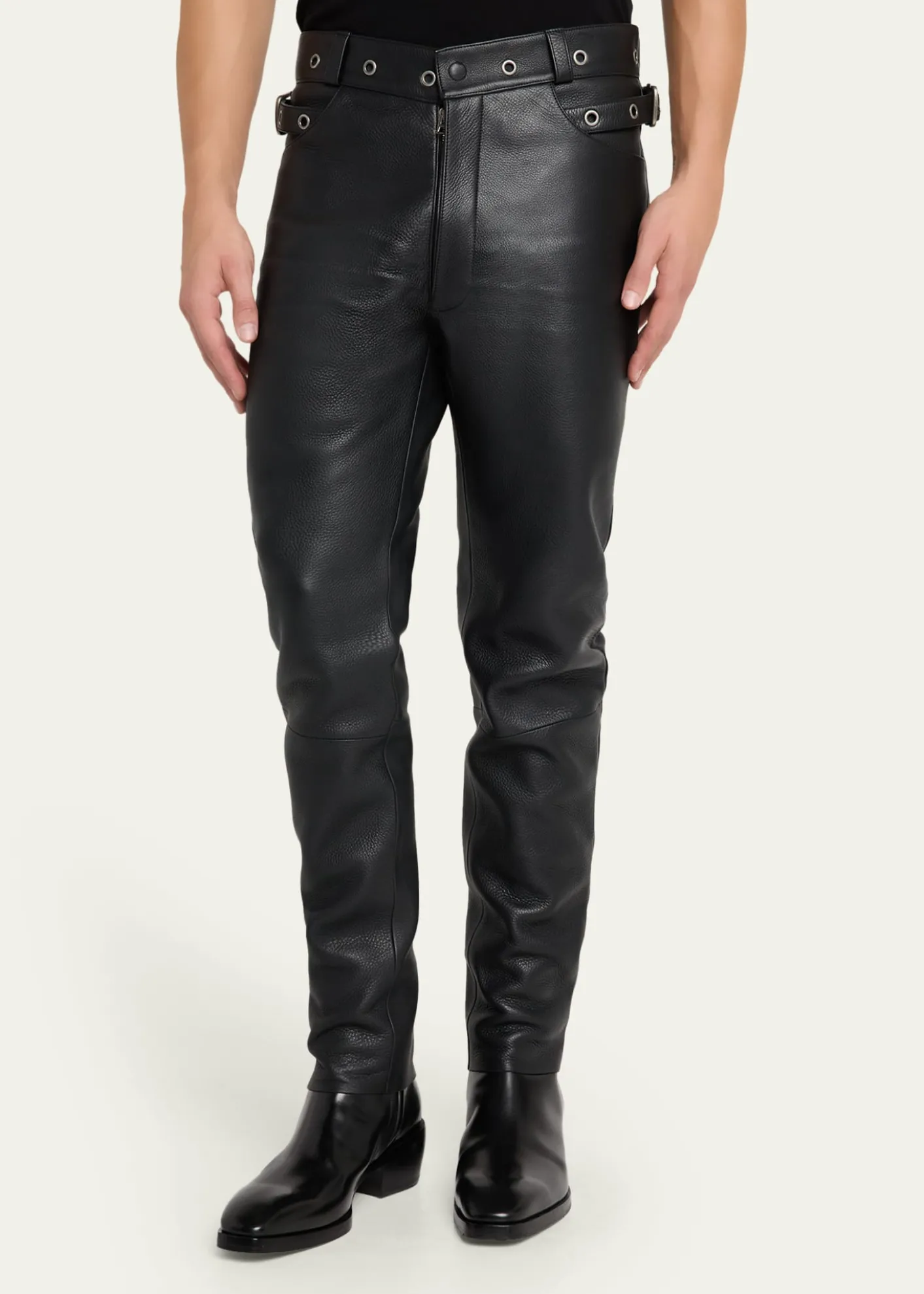 TOM FORDMen's Slim Fit Grained Leather Biker Pants