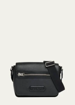 TOM FORDMen's Soft Grain Leather Flap Messenger Bag