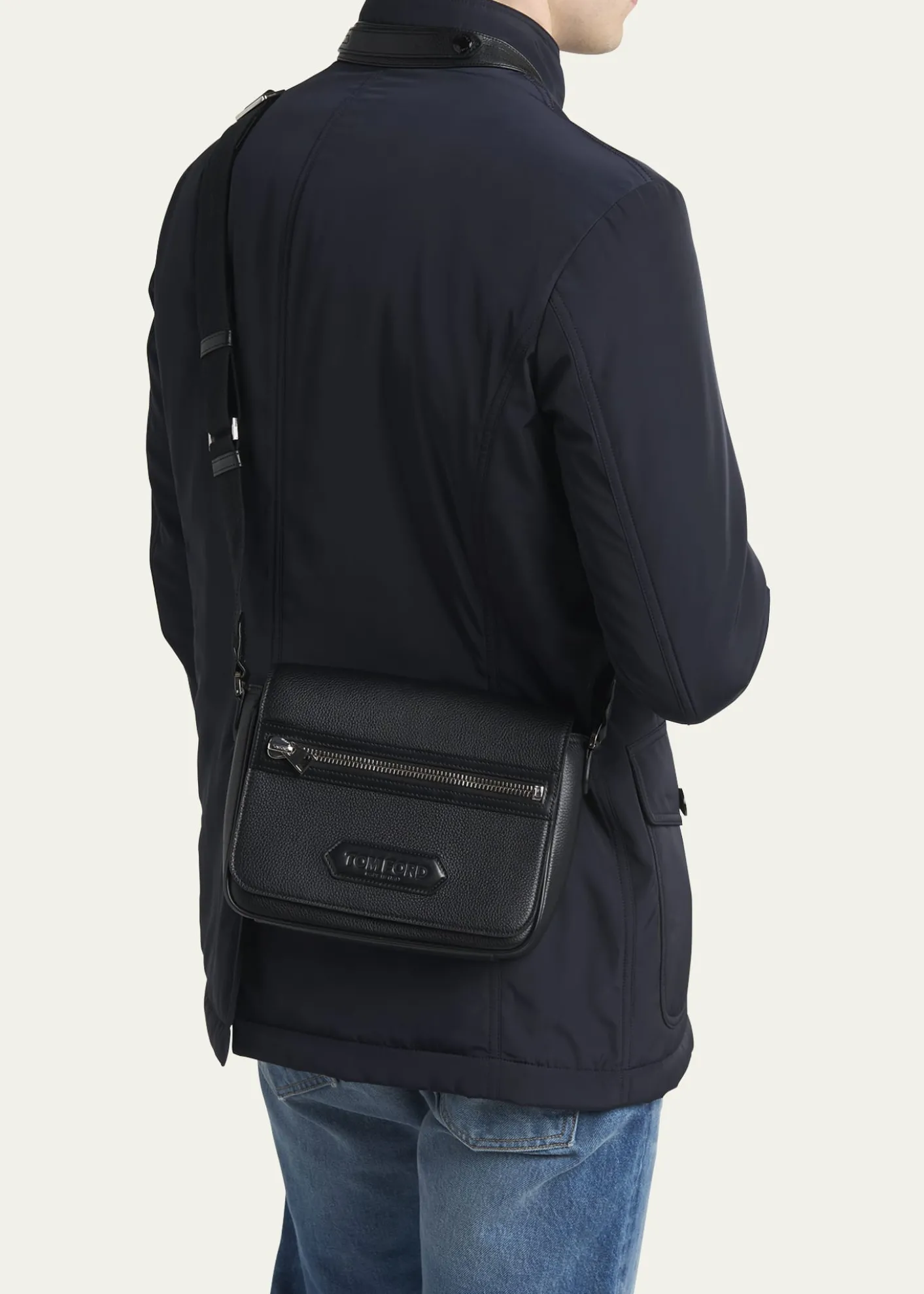 TOM FORDMen's Soft Grain Leather Flap Messenger Bag
