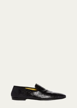 TOM FORDMen's Steven Croc-Effect Leather Slipper Loafers