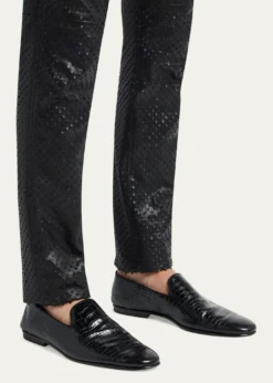 TOM FORDMen's Steven Croc-Effect Leather Slipper Loafers