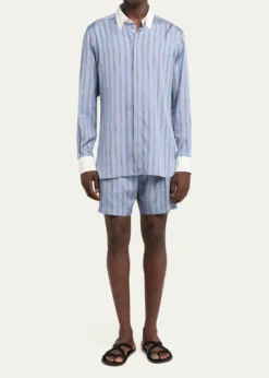 TOM FORDMen's Stripe Silk Contrast-Trim Sport Shirt