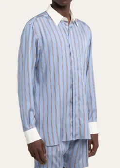 TOM FORDMen's Stripe Silk Contrast-Trim Sport Shirt