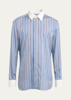 TOM FORDMen's Stripe Silk Contrast-Trim Sport Shirt