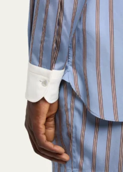 TOM FORDMen's Stripe Silk Contrast-Trim Sport Shirt