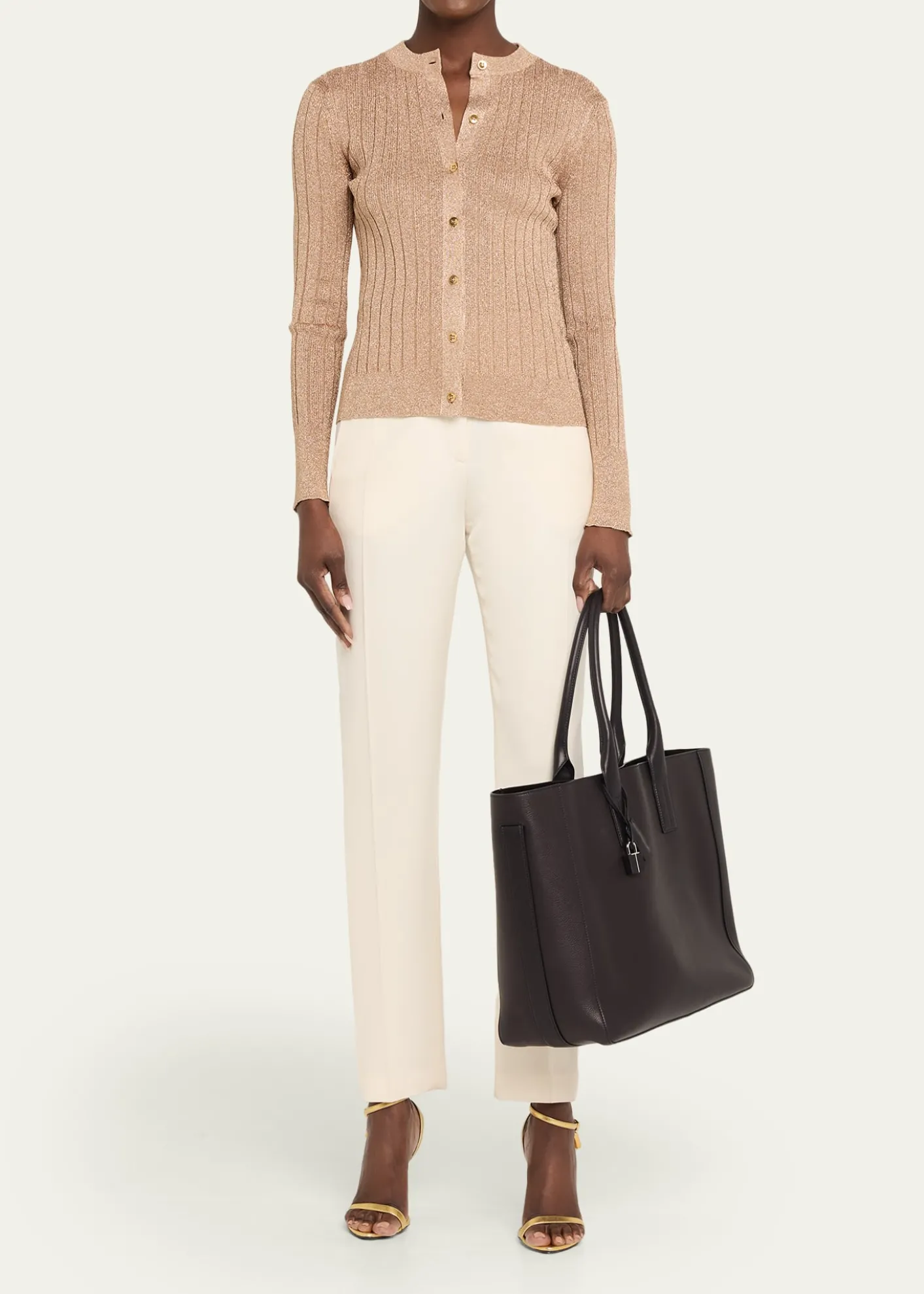 TOM FORDMen's T-Line Grained Leather East-West Tote Bag