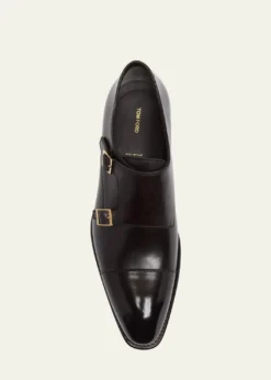 TOM FORDMen's Vincent Burnished Leather Double Monk Strap Loafers