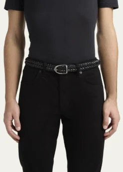 TOM FORDMen's Woven Leather Angled-Buckle Belt