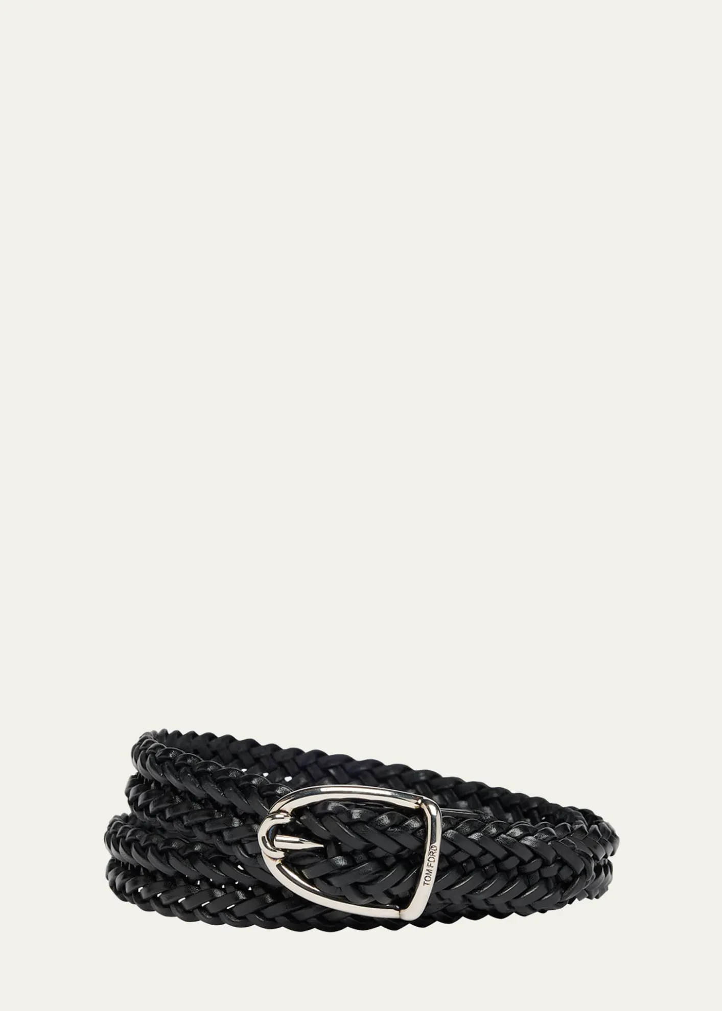 TOM FORDMen's Woven Leather Angled-Buckle Belt