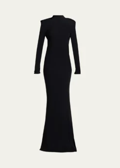 TOM FORDMock-Neck Strong-Shoulder Cutout Gown