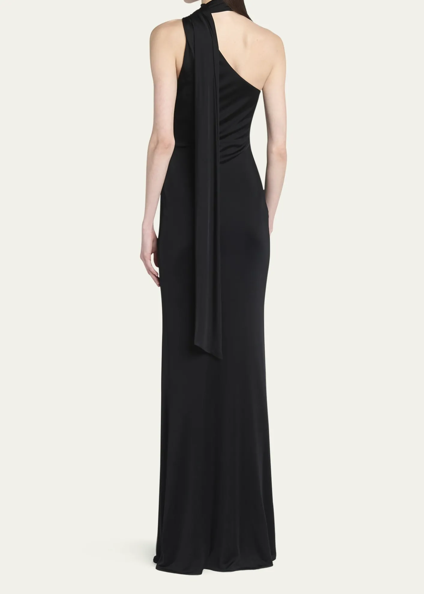 TOM FORDOne-Shoulder Scarf-Neck Ruched Slit Gown