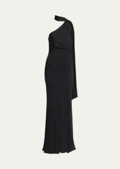 TOM FORDOne-Shoulder Scarf-Neck Ruched Slit Gown