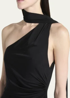 TOM FORDOne-Shoulder Scarf-Neck Ruched Slit Gown
