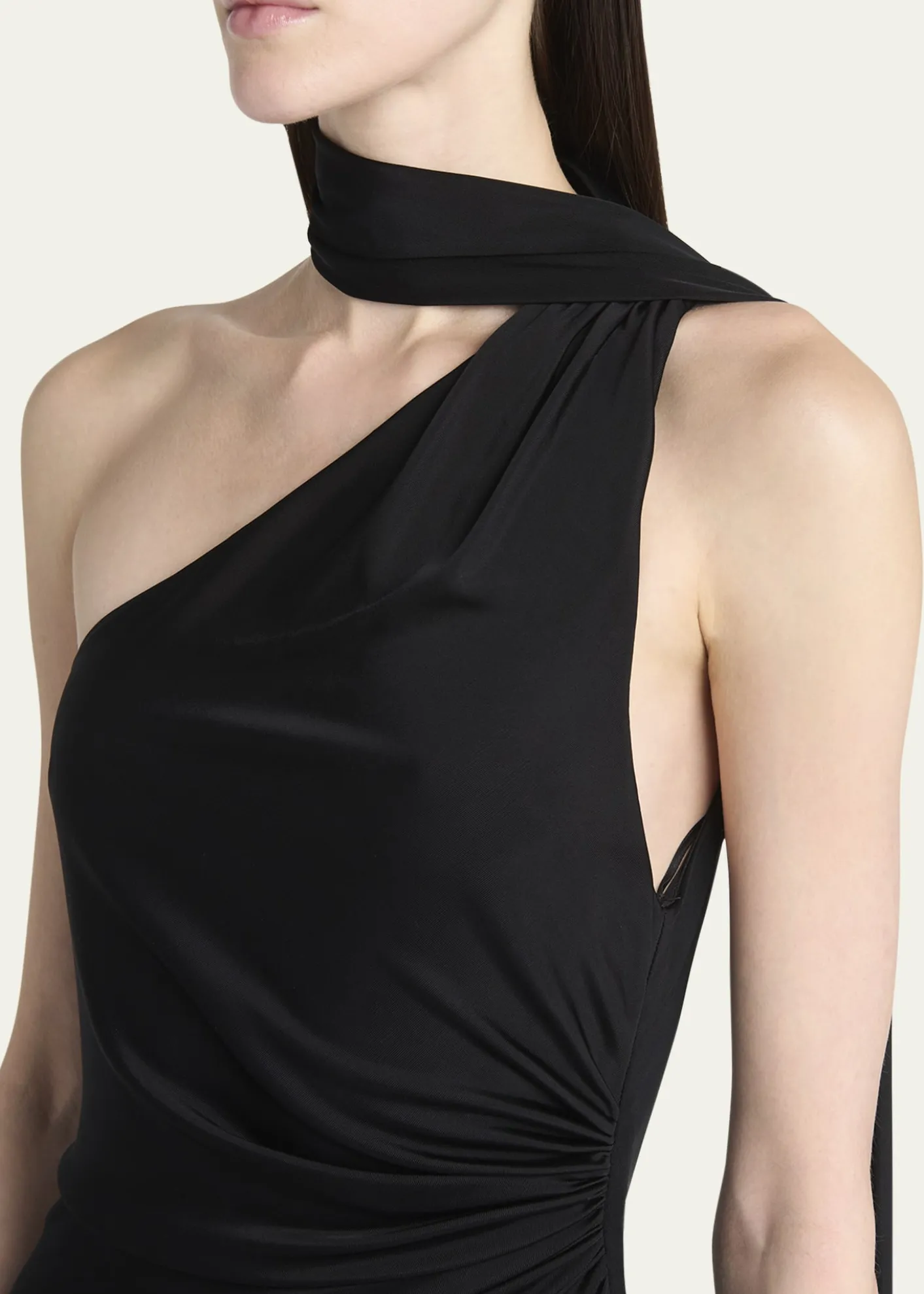 TOM FORDOne-Shoulder Scarf-Neck Ruched Slit Gown