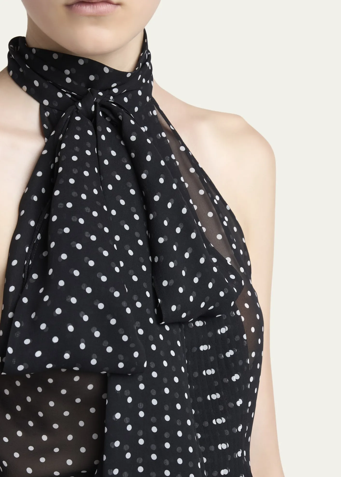 TOM FORDPolka-Dot Chiffon Neck-Tie Sleeveless Blouse