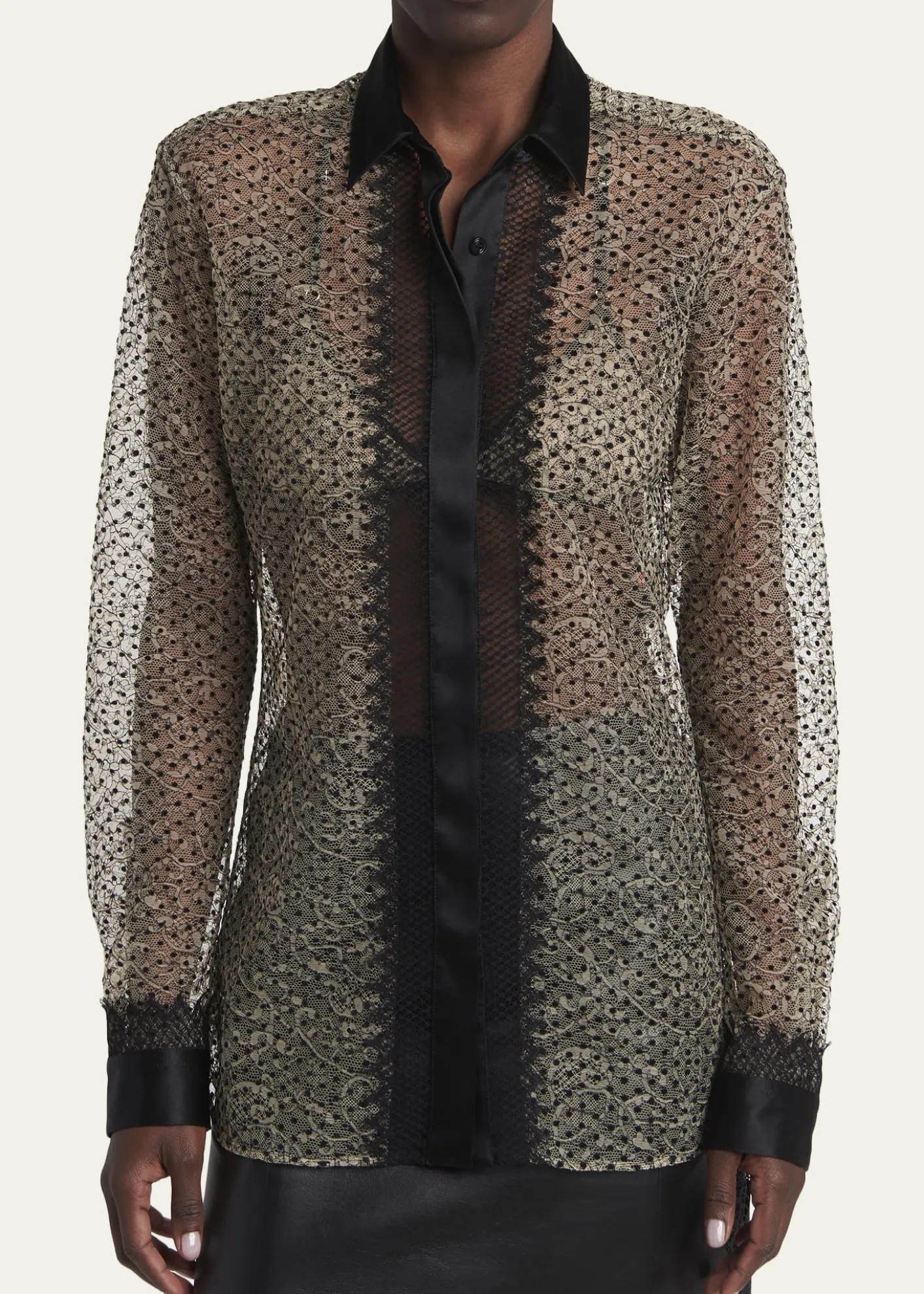 TOM FORDPolka-Dot Lace Button-Down Shirt