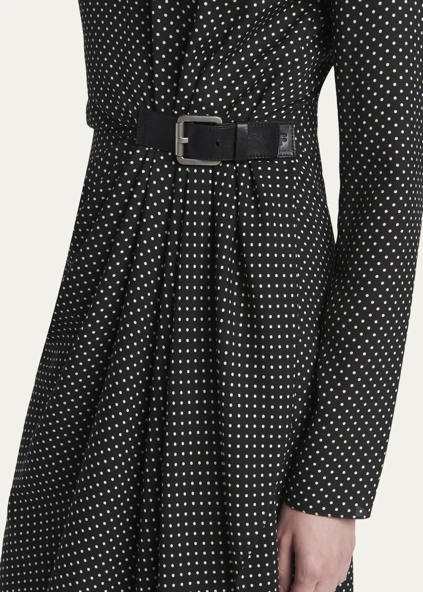 TOM FORDPolka Dot Silk Gathered Buckle Midi Dress