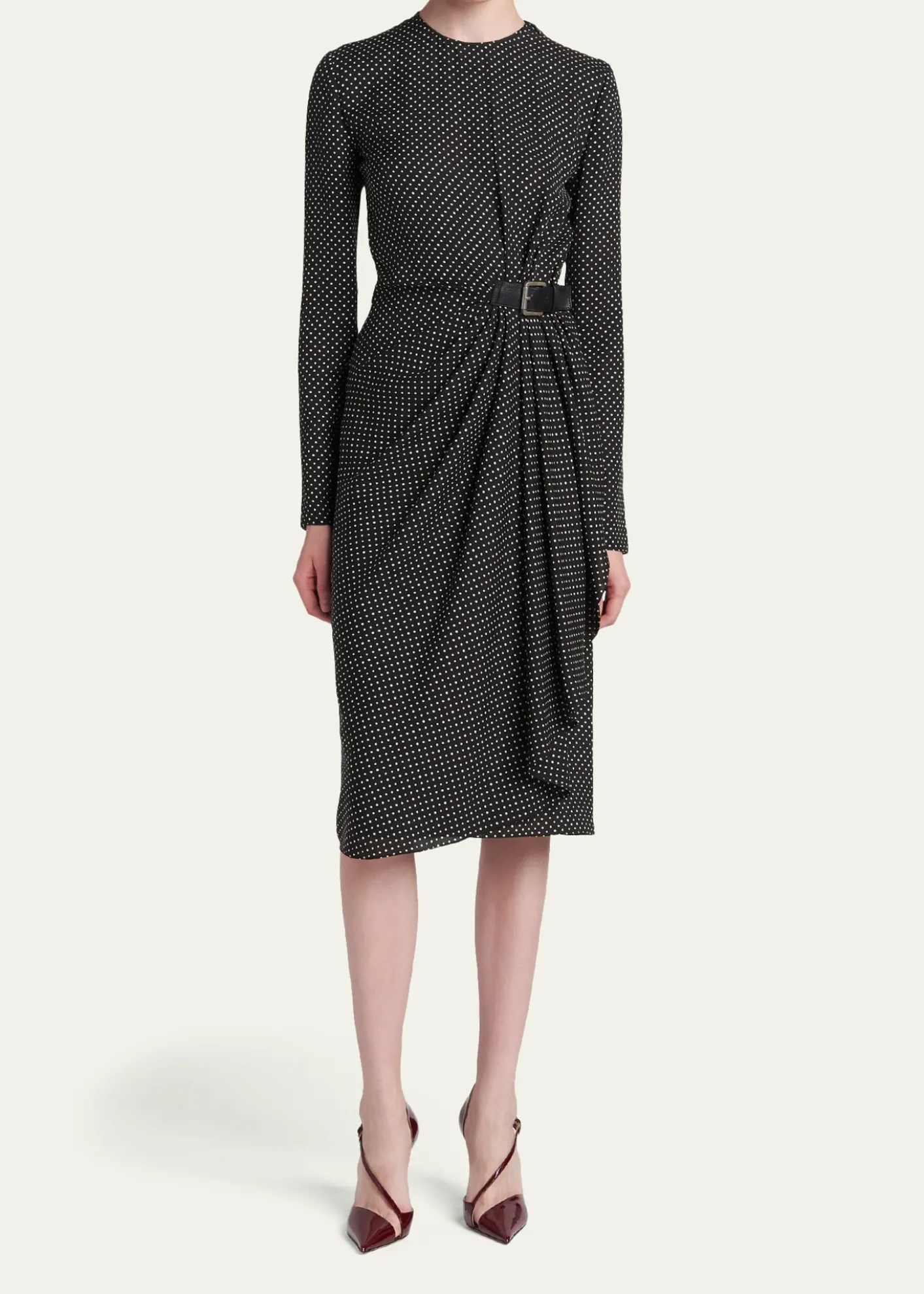 TOM FORDPolka Dot Silk Gathered Buckle Midi Dress