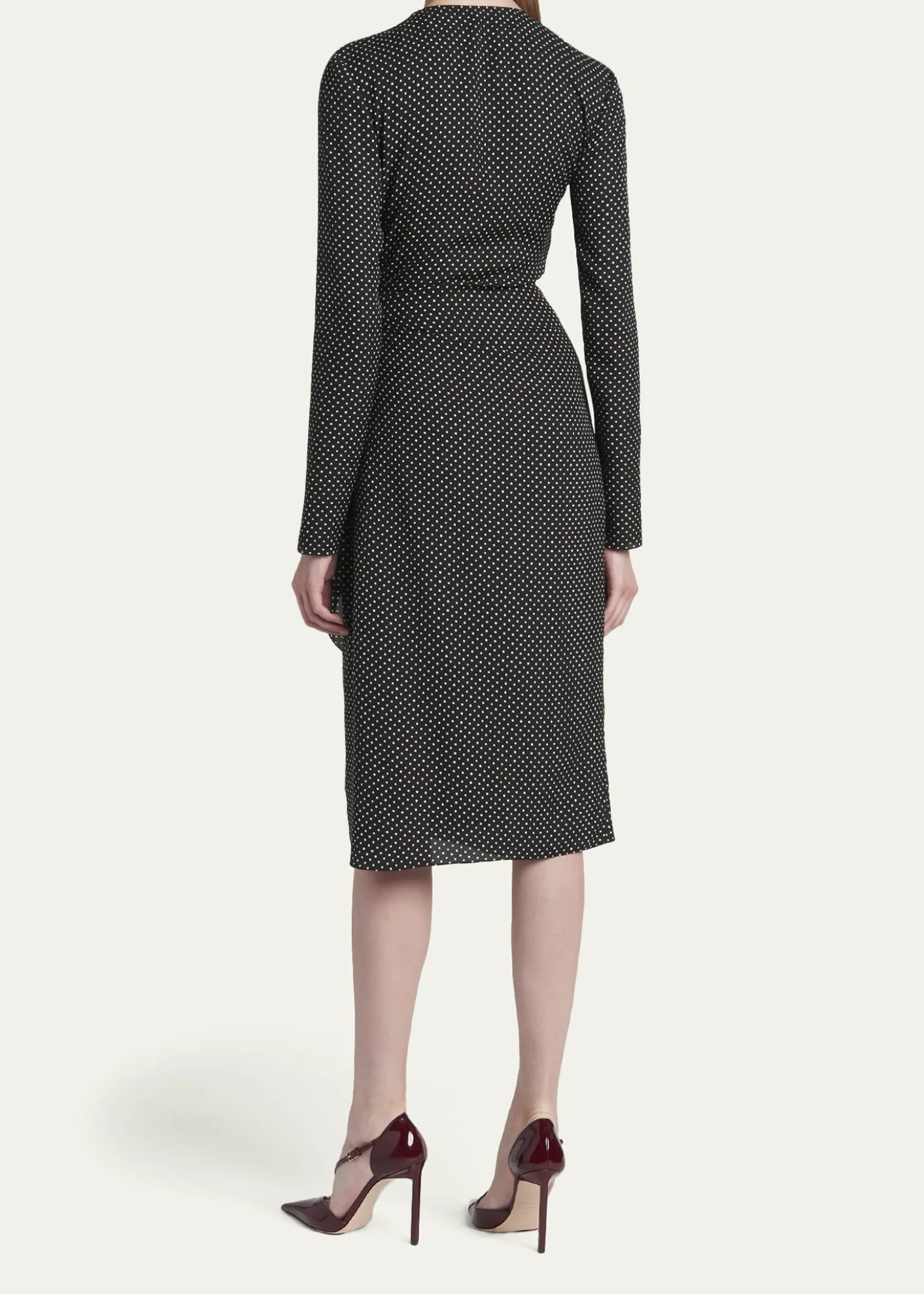 TOM FORDPolka Dot Silk Gathered Buckle Midi Dress