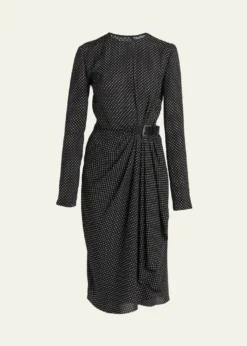 TOM FORDPolka Dot Silk Gathered Buckle Midi Dress